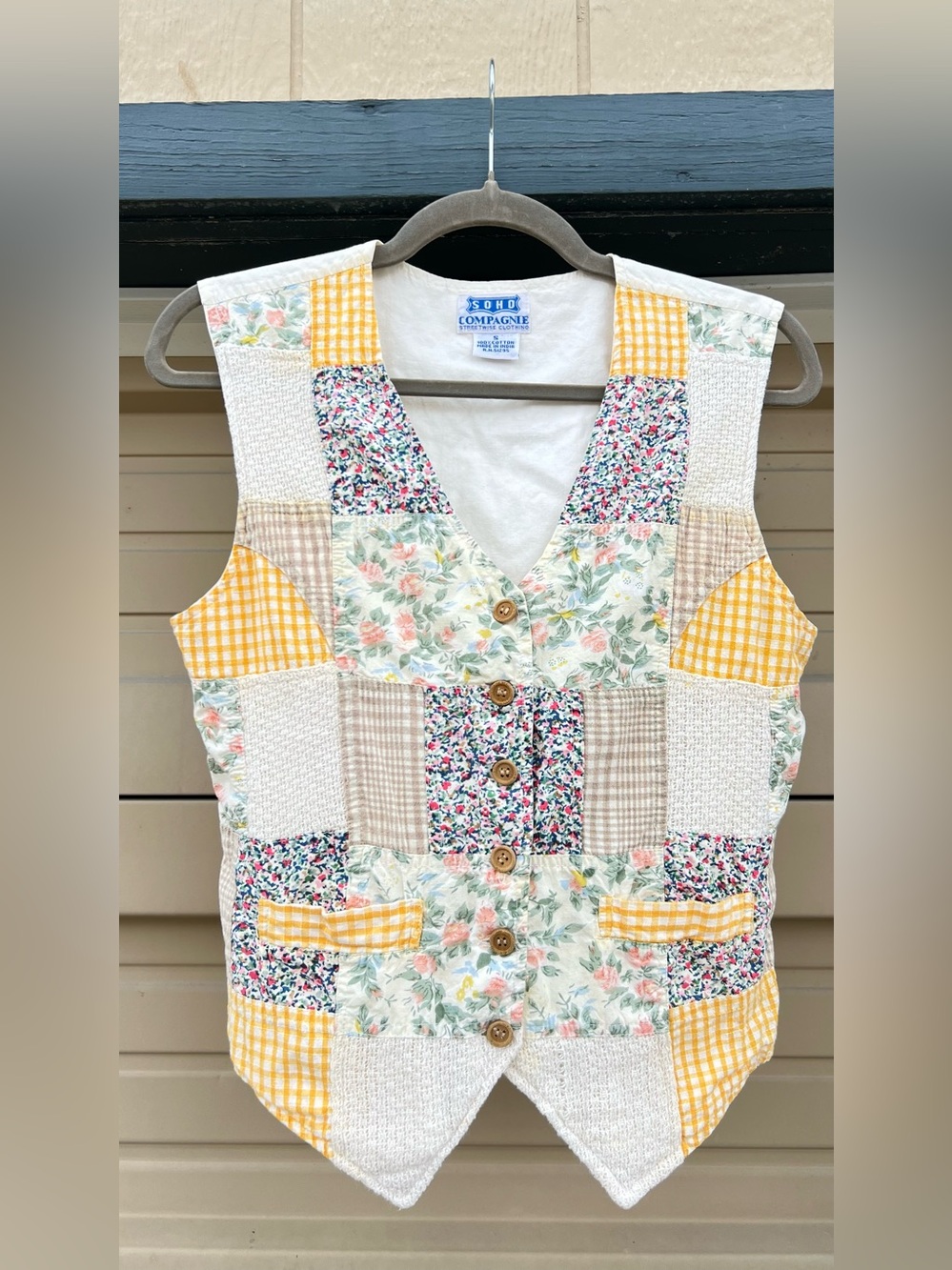 SOHO CHAMPAGNE Patchwork Floral & Gingham Button Vest